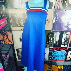 🦋 VINTAGE 1960’s MOD PLUS-SIZED COTTON DRESS 16 18 XXL RED WHITE BLUE SUN DRESS